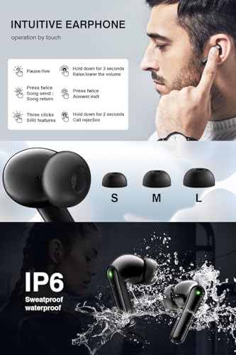 Image of Wireless Earbuds, Bluetooth 5.3 Headphones with HiFi Stereo Sound, 48H Playtime with LED Power Display Charging Case, IP6 Waterproof in Ear Earphone with Mic for Sport