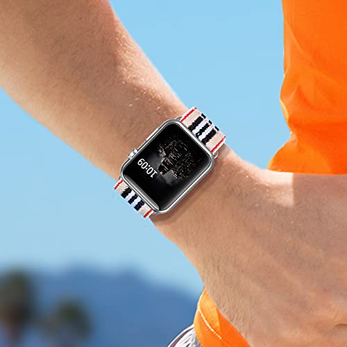Meulot Stretchy Braided Solo Loop Band Compatible With Apple Watch Band 38Mm 40Mm 41Mm 42Mm 44Mm 45Mm Adjustable Nylon Elastic Sport Women Men Strap Compatible With Iwatch Series 7/6/5/4/3/2/1 Se (Black White Red, 38/40/41Mm) #TOP4