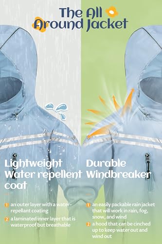 Image of CREATMO US Boys Girls Rain Coat Kids Reflective Cycling Jacket Waterproof Packable Children Windbreaker With Removable Hood