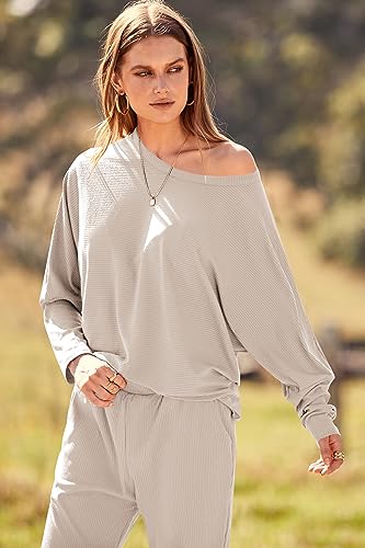 PRETTYGARDEN Women's Fall 2 Piece Lounge Set Long Sleeve Tops Ribbed Pants Spring Matching Sweatsuit Travel Outfits Clothes