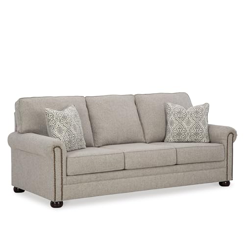 Signature Design by Ashley Gaelon Transitional 2-in-1 Sofa Sleeper with Folding Gel Memory Foam Mattress, Nailheads and 2 Accent Pillows, Queen, Beige by Signature Design by Ashley - Used condition - US$808.68
