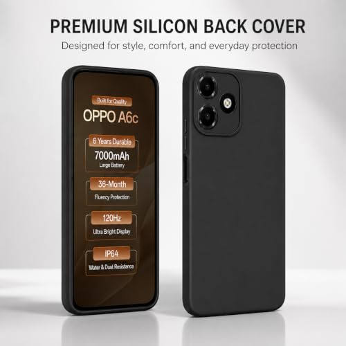 Image of FIRST MART Matte Silicone Back Cover for Oppo A6c - Black
