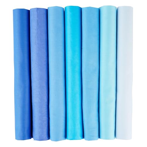 Loisir créatif haut de gamme lot de 7 carrés de tissu en coton bleu uni 25cm