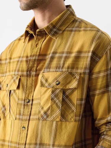 Image of The Souled Store Plaid: Mustard, Black and White Men Relaxed Shirts