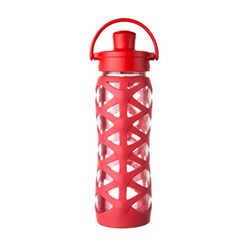 Lifefactory LFC4 22-Ounce BPA-Free Glass Water Bottle with Active Flip Cap & Silicone Sleeve, Charged Red