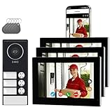 Honmidatek Video Türsprechanlage für 3 Familienhaus, 2-Draht,3X 7 Zoll Monitor & App - Smarte Video Türklingel mit Kamera & Gegensprechanlage, RFID, 2-Wege-Audio KW08-IP7-3F