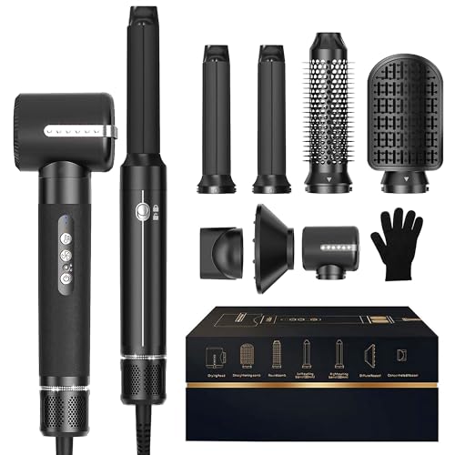 Image of Hair Dryer Brush 7 in ONE, Brush Blow Dryer with Diffuser,Powerful Blow Dryer Brush with Air Curler for Hair,Ionic Hot Air Brush Fast Dry, Volumize, Curls, Straight, Hair Styling Tools 100-120V