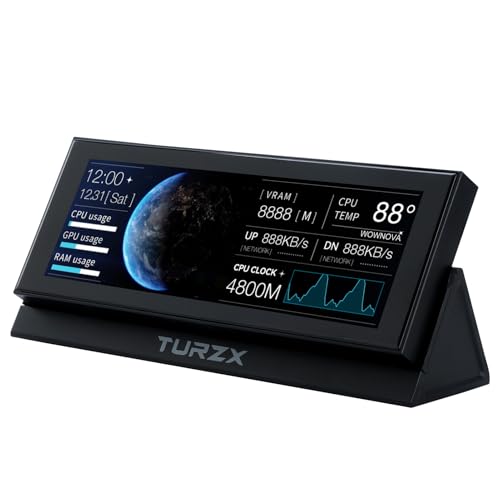 Image of WOWNOVA 4.6 inch LCD Screen Inside PC Case Screen with Desktop Stand - Customizable PC Temperature Display Panel for Computer Setup, GPU CPU FPS RAM HDD Computer Temp Monitor (Black)