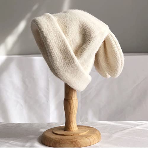 Beret Hats For Women Draping Rabbit Ears Rabbit Fur Beanie Hat Autumn Winter Knitted Dome Octagonal Hat Cute Crochet Caps Grey #TOP1