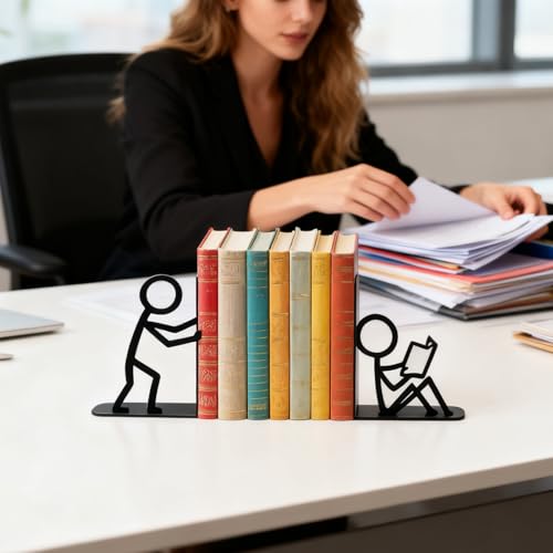 Sujetalibros de metal para evitar la caída de libros en estanterías inestables 5