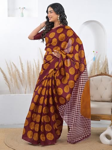 Image of SIRIL Women's Cotton Printed Saree With Unstitched Blouse Piece