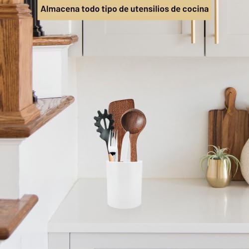 Miniatura 7 de Cyrank Porta Utensilios De Cocina, Bote Giratorio Para Utensilios, Organizador De Utensilios De Cocina Con 3 Separador, No Vuelcan Organizador De Cubiertos Para Encimeras Blanco