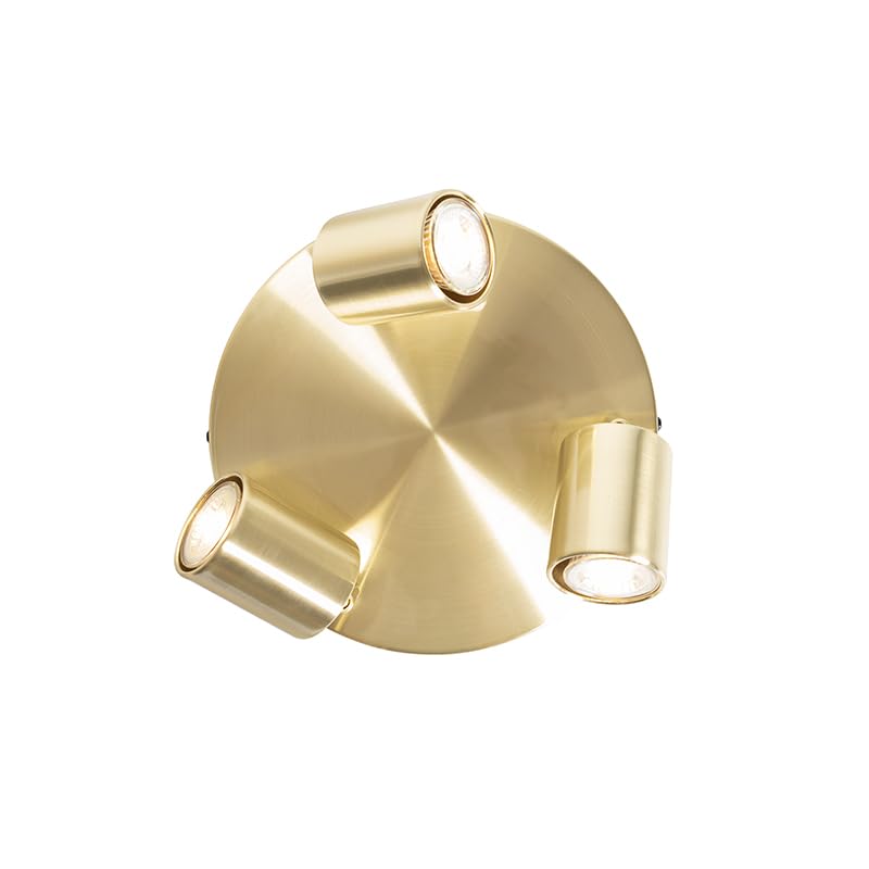 Qazqa Verstellbarer Deckenstrahler, Deckenspot - Java - Gold, max. 35W, Geeignet für LED, 25cm, Rund, 3-flammig, Ideal als Küche lampe und Wohnzimmerlampe