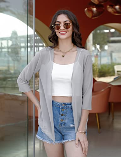 Image of Aiboria Womens 3 /4 Sleeve Shrug Sheer Mesh Bolero Tie Front Cropped Cardigan S-XXL
