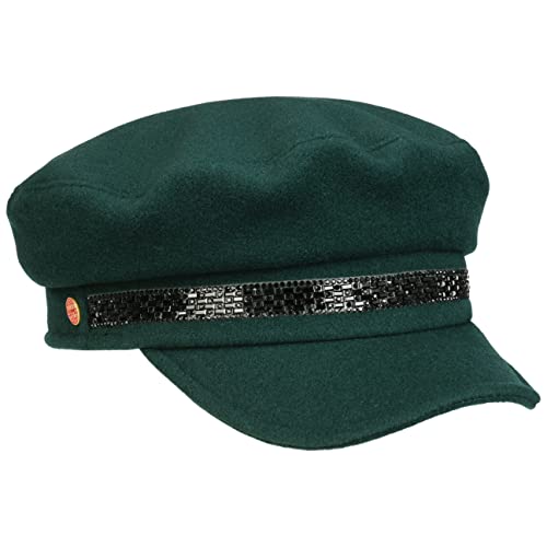 Mayser Casquette Gavroche Femme Kendy - Made in The EU Laine Type de Marin avec visière, Doublure, Doublure Automne-Hiver - L (59-60 cm) Vert foncé Cover