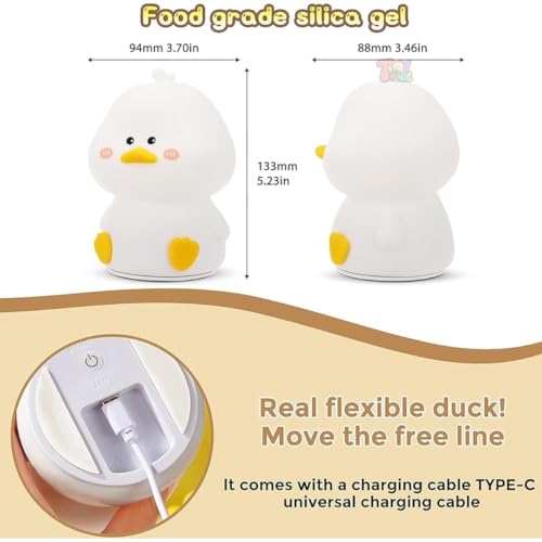 Image of TOYTONIC Silicone Duck Night Light for Kids - Rechargeable Touch Led Lamp | Color Changing, Soft Bedside Light | Cute Night Lamp for Bedroom, Babies, Gift, Nursery & Room Decor