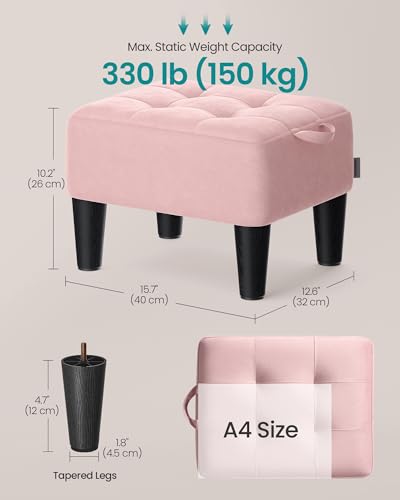 Image of SONGMICS Foot Stool with Legs, Small Footstool Ottoman, Velvet Seat with Thick Cushion, for Living Room, Bedroom, Entryway, 330 lb Weight Capacity, Jelly Pink ULOM501R01