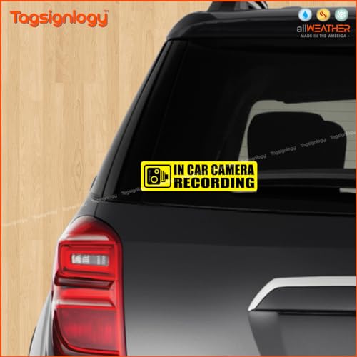 Image of (2 pcs) In Car Camera Recording Dash Cam on Board Safety Notes for Passenger & Driver UB LY Taxi Car Service Warning Sign UV Weatherproof Waterproof Vinyl Stickers (Yellow)