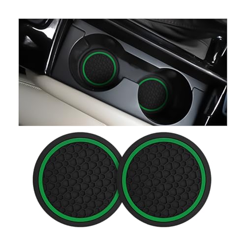 Image of Mandark 2PCS Car Cup Holder Coasters, 2.75 Inch Non-Slip Insert Water Bottle Holder Pads, Dustproof Automotive Interior Accessories Mat, Universal for Vehicles, Trucks, RVs and More(Black /Green)