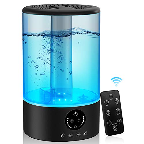 SHSTFD Cool Mist Humidifier, 3L Top Fill Ultrasonic Humidifiers for Bedroom with 7 Colors Night Light and Remote Control, Adjustable Mist Levels, Optional Timer, 6 Dimmer, Super Quiet Operation (Black)