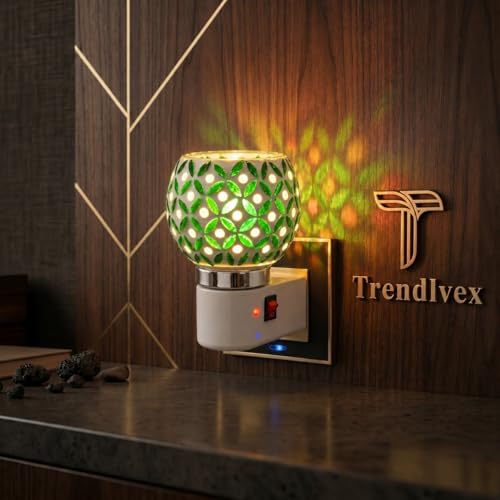 Image of Electric Kapoor Dani with Night Lamp & Camphor Diffuser - Premium Ceramic Dhoop Burner for Pooja, Home & Office. Versatile Electric Aroma Burner for Aromatherapy & Repellent. (Green)
