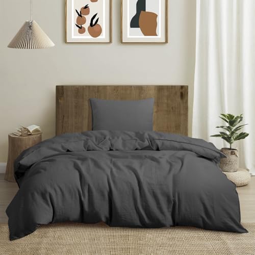 CHUFFED Leinen Bettwäsche 135×200 2teilig Bettwäsche-Sets 100% Naturleinen Bettwäsche-1 Bettbezug 135×200 cm + 1 Kissenbezug 80×80 cm mit...