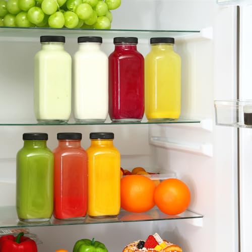 Image of CUCUMI 24pcs 16oz Glass Juice Bottles with Lids, Reusable Vintage Glass Drinking Bottles with Blank Labels, Brush, Straws, Funnel for Storing Tea, Kombucha, Milk