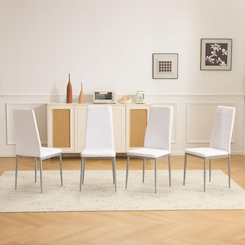 Karl home White Dining Chair Set of 4, Leather Dining Chairs with Curved Back & Foot Cap Protection...