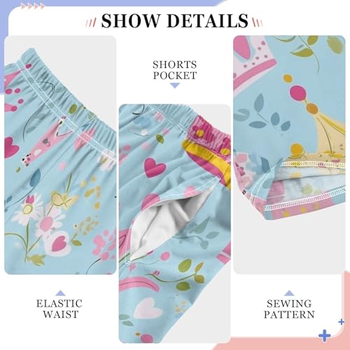 Princess Crown Floral Boys Long Pants Soft Trousers Elastic Waist Kids Lounge Bottoms with Pockets S-XL4