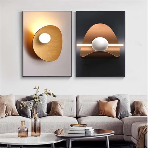 Peinture Abstraite Géométrique Toile 40x60cm Orange Lot de 2 Déco Moderne