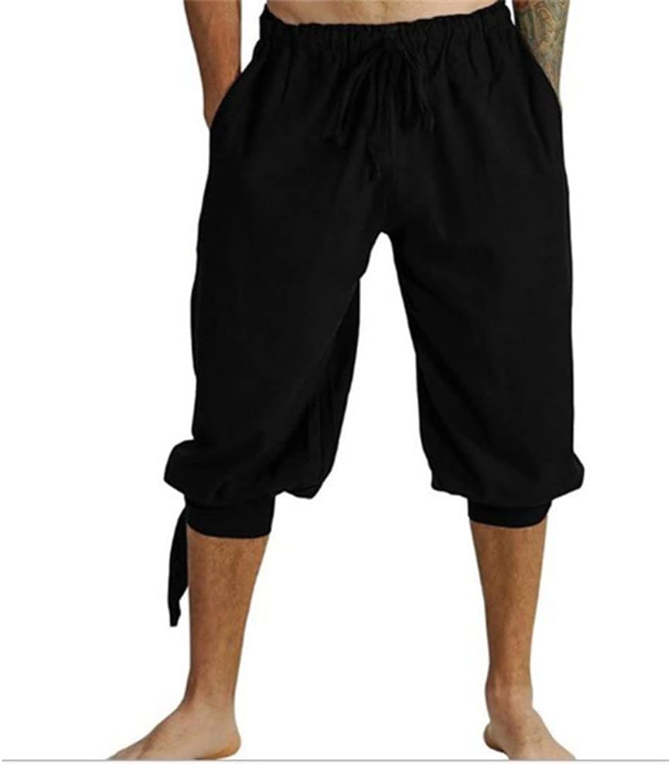 Steampunk Men Cropped Pants Renaissance Pirate Trousers Medieval Middle Age Cosplay Knight Loose Pants Casual Outfits