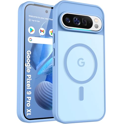 PuyaTeya für Google Pixel 9 pro XL Hülle mit Magnetisch Militärschutz Transluzent matt stoßfest Anti-Kratzen/Anti-Fingerprint/Anti-Glatte Handyhülle (Far Peak Blue)