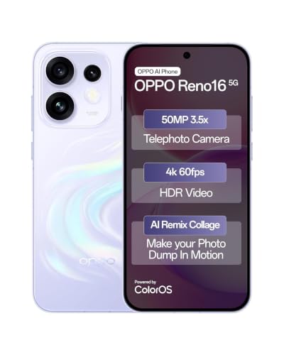 Image of OPPO Reno16 5G((12GB+256GB, Starry White)| 50MP 3.5X Telephoto Camera | 4K 60fps HDR Video | AI Remix Collage | Snapdragon 7 Gen 4 | 6700mAh 80W SUPERVOOC | ColorOS 16 | IP69K