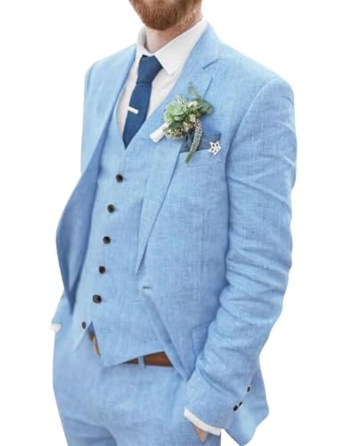 Suits for Men 3 Piece Mens Suit Slim Fit Casual Linen Blazer for Summer Beach Wedding Prom Party Dinner