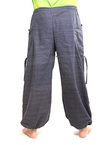 jing shop Harem Pants for Men & Women, Cotton Baggy Trousers, Adjustable Length, Drawstring Waist, 2 Pockets, One Size3