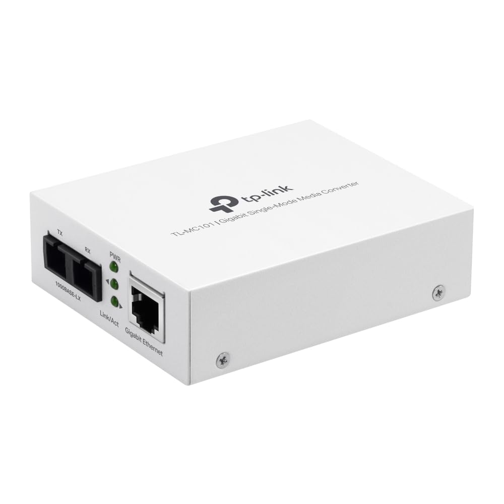 TP-Link Convertisseur de média à fibre monomode Gigabit (TL-MC101) | Convertisseur fibre vers Ethernet, 10/100/1000 Mbps, port RJ45 vers 1000Base-LX, fibre monomode, blanc