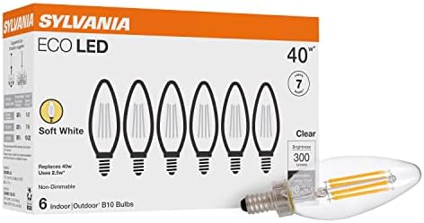 SYLVANIA ECO LED B10 Light Bulb, 40W=2.5W, 7 Year, 300 Lumens, Non-Dimmable, Clear, 2700K, Soft White - 6 Pack (40878)