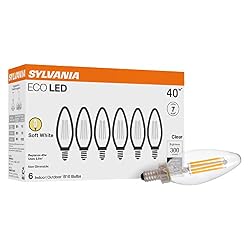 Sylvania ECO B10 E12 LED Bulb, 40W Equivalent Chandelier Light Bulbs, 2.5W B11 Candelabra Light Bulbs, 7 Year, 300 Lumens, 2700K, Soft White, Clear, Non-Dimmable – 6 Pack (40878)