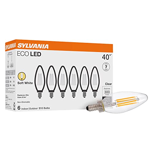 Sylvania ECO LED B10 Light Bulb, 40W=2.5W, 7 Year, 300 Lumens, Non-Dimmable, Clear, 2700K, Soft White - 6 Pack (40878) by LEDVANCE - Used condition - US$13.46