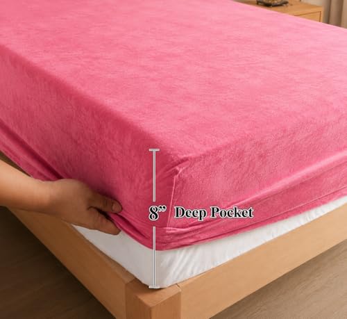 Image of Warm Flannel (Flano) King Size 345 TC Winter Fitted Bedsheet | All Side Elastic Premium Winter Soft Velvet Furnishing Bed Sheet with 2 Big Pillow Cover Size - 72 x 78 X 8 Inches Solid Pink