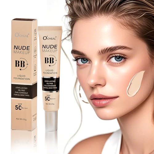 O'CHEAL BB Cream with SPF 50+ | Full Coverage Tinted Moisturizer with Buildable Concealer Powder Foundation, Oil-Free, Hydrating & Matte Finish | Vegan, Cruelty-Free, for All Skin Types(Natural)