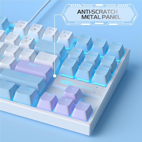 Image of MageGee 75% Mechanical Gaming Keyboard with Red Switch, Led Blue Backlit Keyboard, 87 Keys Compact Tkl Wired Computer Keyboard for Windows Laptop Pc Gamer - White /Blue