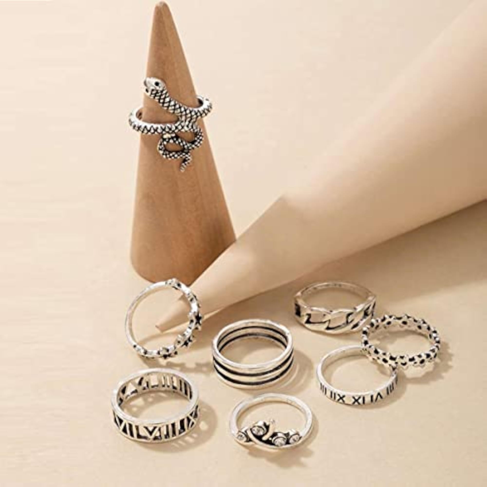 Silver Plated Snake Stackable Rings Set of 9