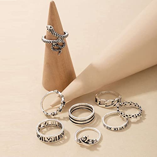 Silver Plated Snake Stackable Rings Set of 9