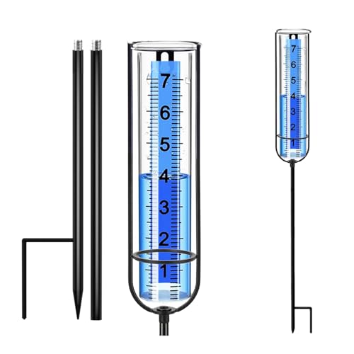 Ricihene Rain Gauge, 7\" Freeze Proof rain Gauge Outdoor Best Rated, Rain gauges for Yard with Stake,Large Clear Numbers and Adjustable Height -Decorative rain Measure Gauge for Garden, Deck, Lawn