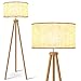 LEPOWER Wood Tripod Floor Lamp, Mid Century Standing Lamp, Flaxen Lamp Shade with E26 Lamp Base, Modern Design Floor Reading Lamp for Living Room Bedroom, Study Room and Office