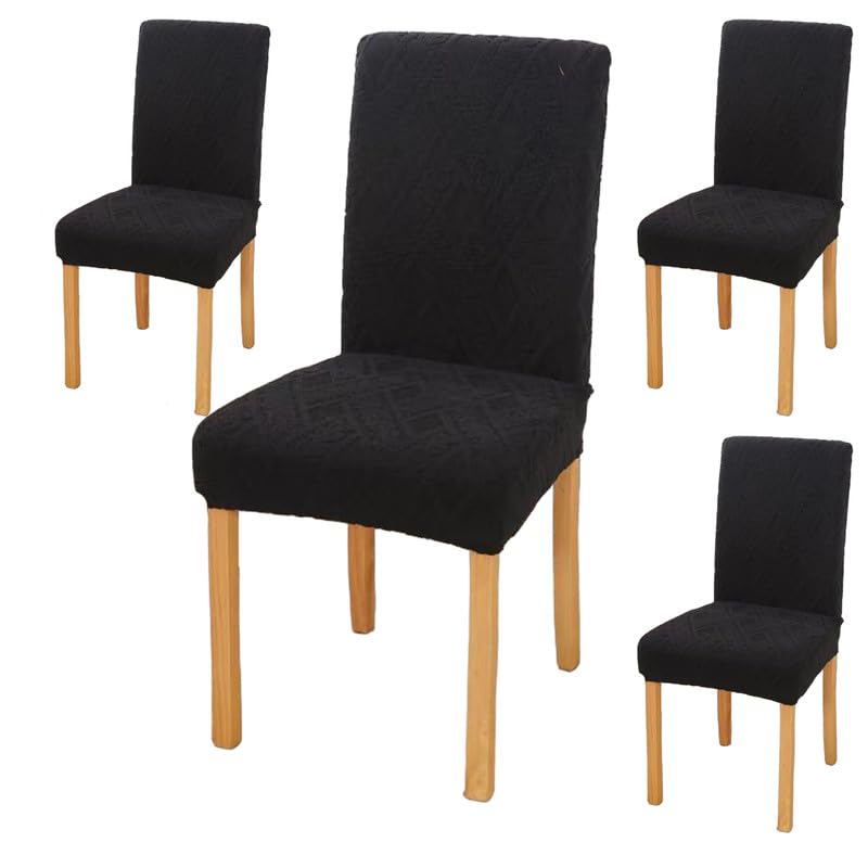 Styleys Elastic Chair Cover Stretch Removable Washable Short Jacquard Dining Chair Cover Protector Seat Slipcover (Pack of 4, Ivory, JCMC37)