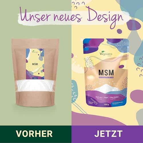 MSM Pulver 1000 g Vegavero | 99,9% rein | Deutsche Produktion | Methylsulfonylmethan | Organischer Schwefel | Kristallin | Laborgeprüft & Ohne Zusätze | Vegan