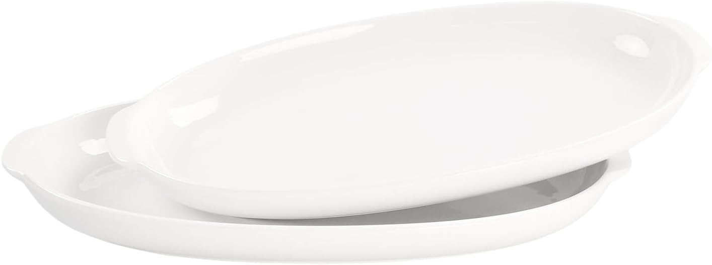 9.5 x 6 Inch Oval Au Gratin Baking Dishes, Set of 2, Porcelain Baking pan Oven Safe, Roasting Lasagna Pans, for Casserole Dish, Pie Plate, Baking, scalloped, potatoes, shepherds pie - Thumbnail 2