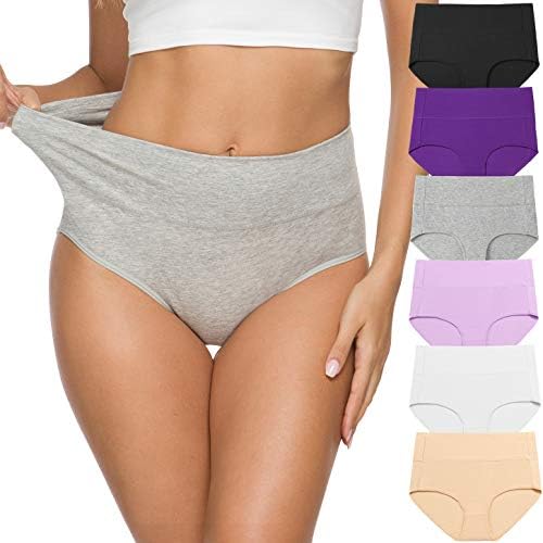 Wealurre Women's Comfort Cotton High Waist Underwear Breathable Soft Tummy Control Bikini Panties Plus Size(1002XL-Dark Purple)